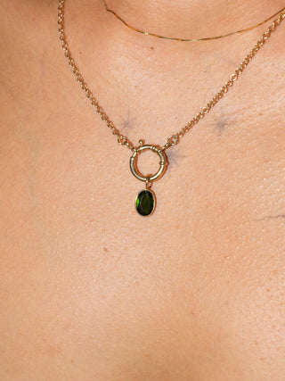 Zombie Green Tourmaline Oval Cut Charm in Yellow 14k Gold