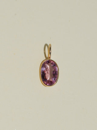 Primrose Pink Tourmaline Oval Cut Charm in Yellow 14k Gold
