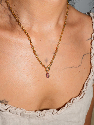 Primrose Pink Tourmaline Oval Cut Charm in Yellow 14k Gold