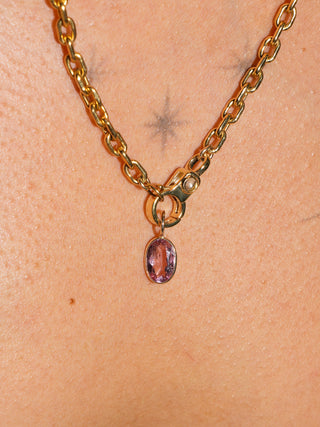 Primrose Pink Tourmaline Oval Cut Charm in Yellow 14k Gold