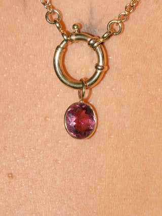 Fairy Pink Tourmaline Oval Cut Charm in Yellow 14k Gold