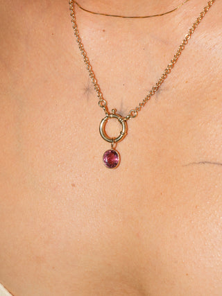 Fairy Pink Tourmaline Oval Cut Charm in Yellow 14k Gold