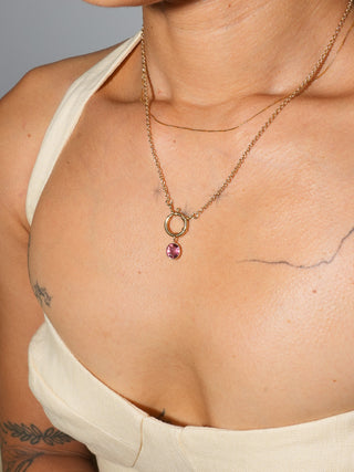 Fairy Pink Tourmaline Oval Cut Charm in Yellow 14k Gold