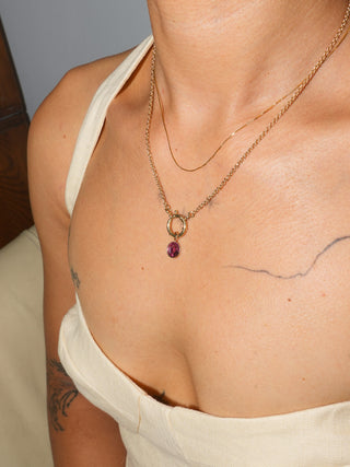 Butterfly Pink Tourmaline Oval Cut Charm in Yellow 14k Gold