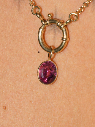 Butterfly Pink Tourmaline Oval Cut Charm in Yellow 14k Gold