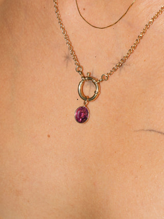 Butterfly Pink Tourmaline Oval Cut Charm in Yellow 14k Gold