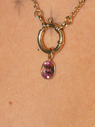 Neighborhood Pink Tourmaline Oval Cut Charm in Yellow 14k Gold
