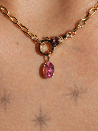 blossom Pink Tourmaline Oval Cut Charm in Yellow 14k Gold