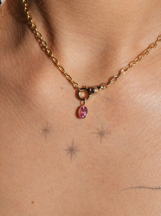 blossom Pink Tourmaline Oval Cut Charm in Yellow 14k Gold