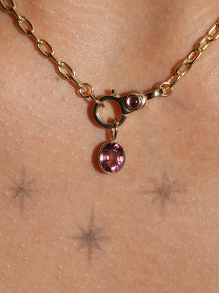 Tina Pink Tourmaline Oval Cabochon Charm in Yellow 14k Gold