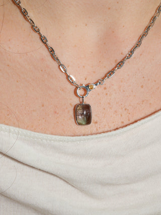 Hard Candy Tourmaline Cushion Cabochon Charm in White 14k Gold