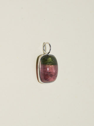 Watermelon Sour Candy Tourmaline Cushion Cabochon Charm in White 14k Gold