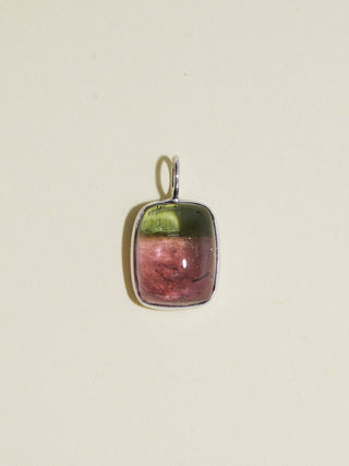 Watermelon Sour Candy Tourmaline Cushion Cabochon Charm in White 14k Gold