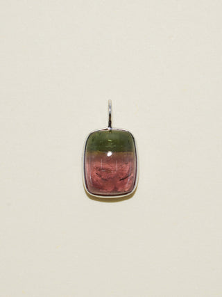 Watermelon Sour Candy Tourmaline Cushion Cabochon Charm in White 14k Gold