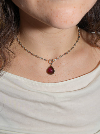 Stained Glass Tourmaline Pear Cabochon Charm in White 14k Gold