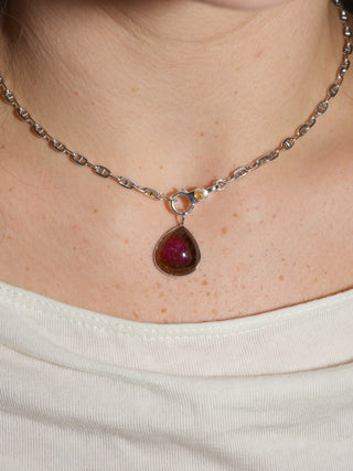 Stained Glass Tourmaline Pear Cabochon Charm in White 14k Gold