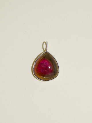 Stained Glass Tourmaline Pear Cabochon Charm in White 14k Gold