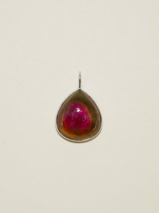 Stained Glass Tourmaline Pear Cabochon Charm in White 14k Gold