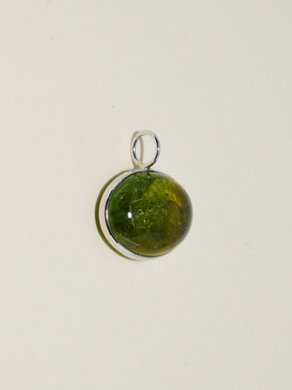 Green Sugar Tourmaline East to West Oval Cabochon Charm in White 14k Gold