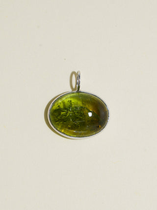 Green Sugar Tourmaline East to West Oval Cabochon Charm in White 14k Gold