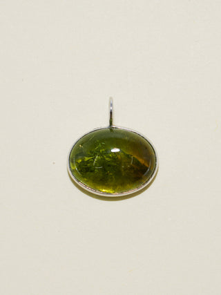 Green Sugar Tourmaline East to West Oval Cabochon Charm in White 14k Gold