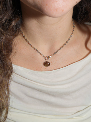 Miss Polly Tourmaline East to West Oval Cabochon Charm in White 14k Gold