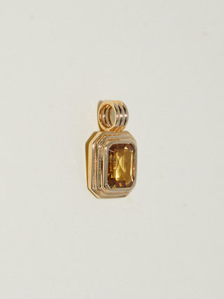 Tall Grass Green Sapphire Triple East to West Emerald Cut Charm in Yellow 14k Gold