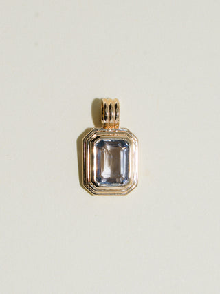 Lagoon Blue Sapphire Triple Emerald Cut Charm in Yellow 14k Gold