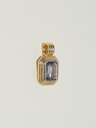 Lagoon Blue Sapphire Triple Emerald Cut Charm in Yellow 14k Gold