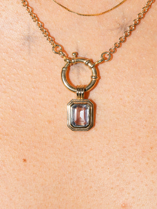 Lagoon Blue Sapphire Triple Emerald Cut Charm in Yellow 14k Gold