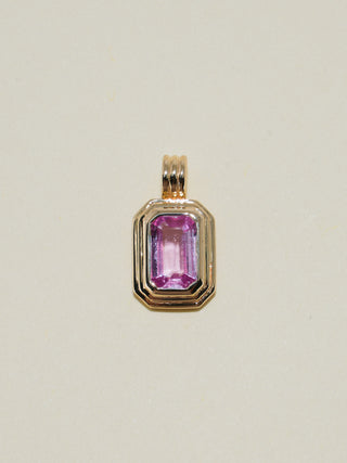 Promises Pink Sapphire Triple Emerald Cut Charm in Yellow 14k Gold