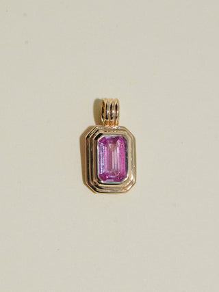 Promises Pink Sapphire Triple Emerald Cut Charm in Yellow 14k Gold