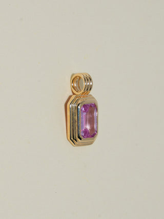 Promises Pink Sapphire Triple Emerald Cut Charm in Yellow 14k Gold