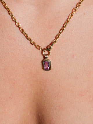 Promises Pink Sapphire Triple Emerald Cut Charm in Yellow 14k Gold