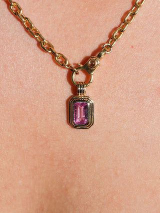 Promises Pink Sapphire Triple Emerald Cut Charm in Yellow 14k Gold