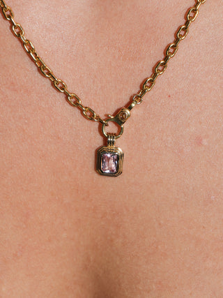 Bubble Blower Pink Sapphire Triple Emerald Cut Charm in Yellow 14k Gold