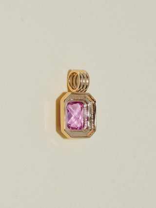 Rose FRoze Pink Sapphire Triple Emerald Cut Charm in Yellow 14k Gold