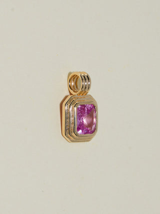 Rose FRoze Pink Sapphire Triple Emerald Cut Charm in Yellow 14k Gold