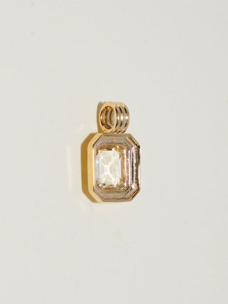 First Thing White Sapphire Triple Emerald Cut Charm in Yellow 14k Gold