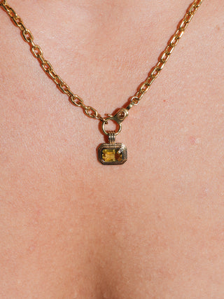 Goddess Green Sapphire Triple Emerald Cut Charm in Yellow 14k Gold