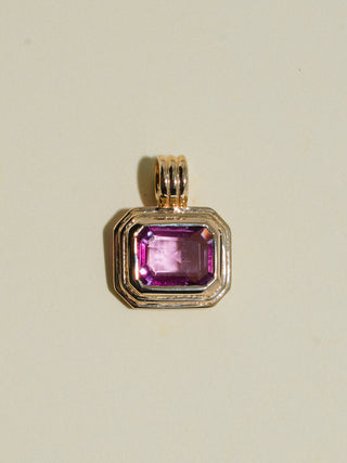 Evelyn Pink Sapphire Triple East to West Emerald Cut Charm in Yellow 14k Gold