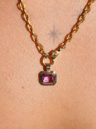 Evelyn Pink Sapphire Triple East to West Emerald Cut Charm in Yellow 14k Gold