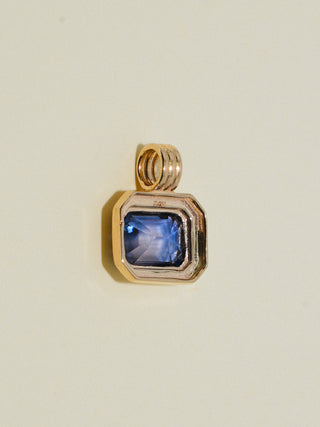 Hues of Blue Sapphire Triple East to West Emerald Cut Charm in Yellow 14k Gold