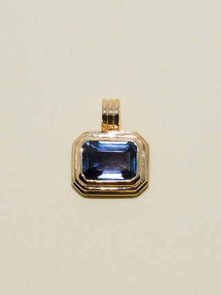 Hues of Blue Sapphire Triple East to West Emerald Cut Charm in Yellow 14k Gold