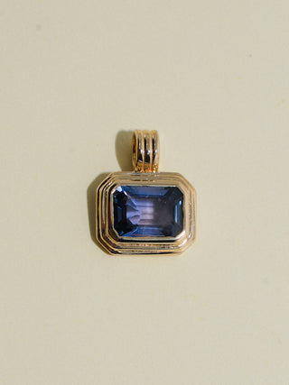 Hues of Blue Sapphire Triple East to West Emerald Cut Charm in Yellow 14k Gold