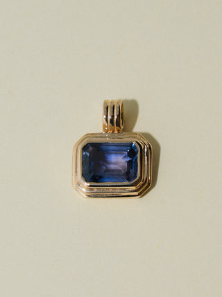 Hues of Blue Sapphire Triple East to West Emerald Cut Charm in Yellow 14k Gold