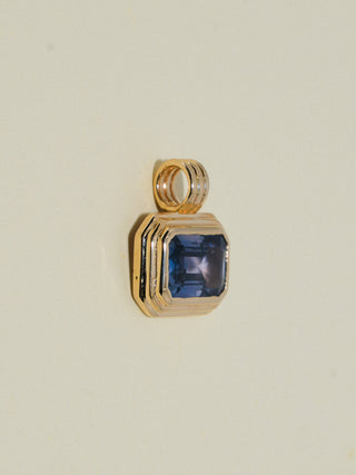 Hues of Blue Sapphire Triple East to West Emerald Cut Charm in Yellow 14k Gold