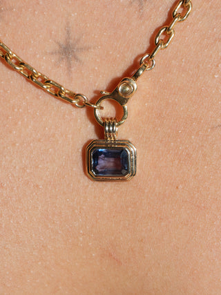 Hues of Blue Sapphire Triple East to West Emerald Cut Charm in Yellow 14k Gold