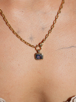 Hues of Blue Sapphire Triple East to West Emerald Cut Charm in Yellow 14k Gold