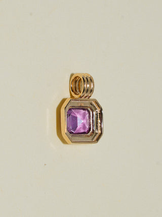 Eyes for you Pink Sapphire Triple East to West Emerald Cut Charm in Yellow 14k Gold